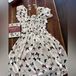 Ivy City Co Butterfly Smocked Dress Cream Pink Blue Fluttersleeve Cottagecore XL